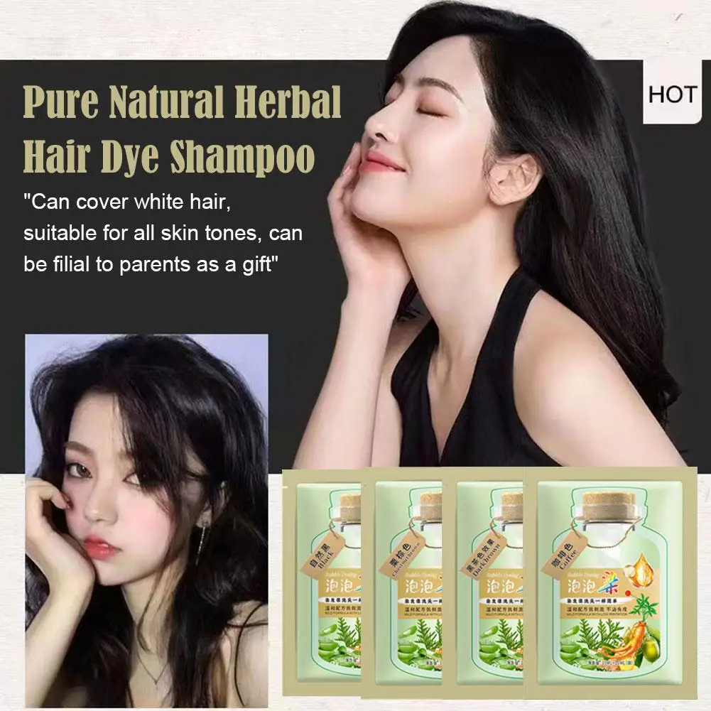 10pcs/box Natural Plant Bubble Hair Dye Shampoo Lazy Bubble Dye Safe Non-irritating Moisturizing Nourishing Hair Beauty Care