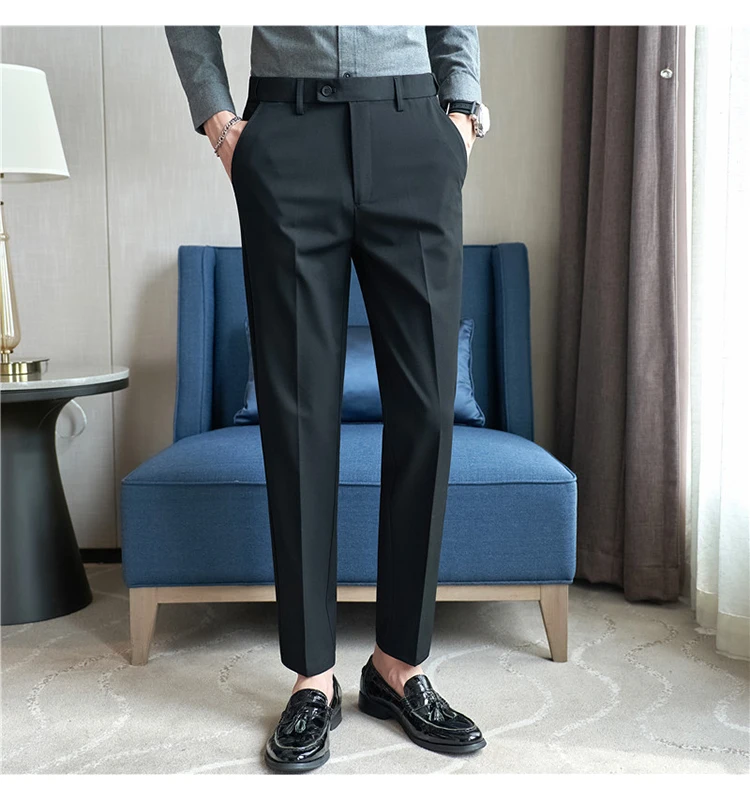 Männer Anzug Hose Herbst Elastische Taille Solide Slim Fit Kleid Hosen Business Casual Büro Sozialen Hosen Plus Größe 40 38 männer Kleidung – Detail 11