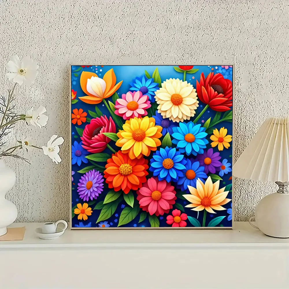 Huacan Diamond Art Mosaic Kits Chrysanthemum Flower Full Square Round Drill Diamond Painting Floral Home Wall Artwork view 3
