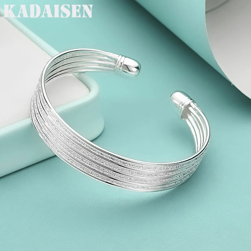 925 Sterling Silver Frosted Multi-Line Open Bangles For Women Bracelets Wedding Engagement Party Fashion Charm Jewelry