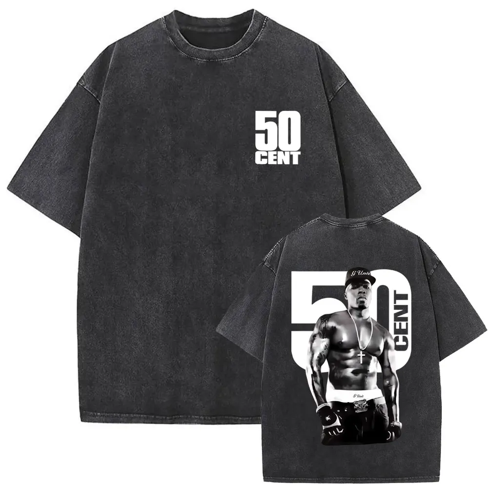 

Washed Vintage Rapper 50 Cent Graphic T Shirts Male Hip Hop Retro Oversized T-shirts Men's Fashion Casual Pure Cotton T-shirt