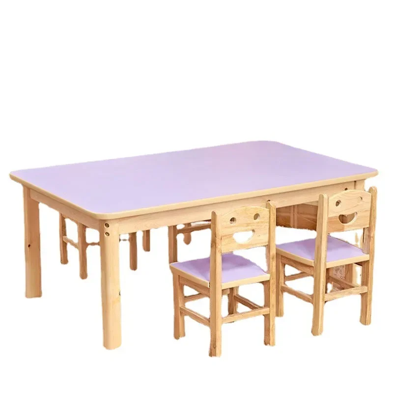 Kindergarten solid wood table and chair set, children's wide learning to write, long square table, early education activity