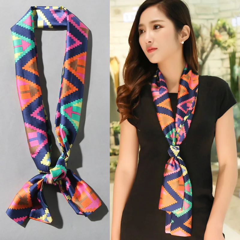 38 colori nuove donne di seta stampato Design sciarpa scialle moda lusso lungo stretto piccole sciarpe di seta signore fascia copricapo regalo