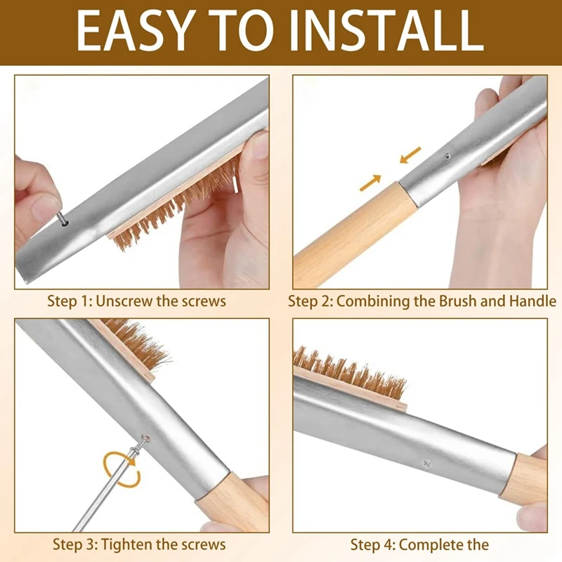Pizza Oven Brush With Wooden Handle, Long Handle Pizza Brush And Removable Baking Hand Clip Set