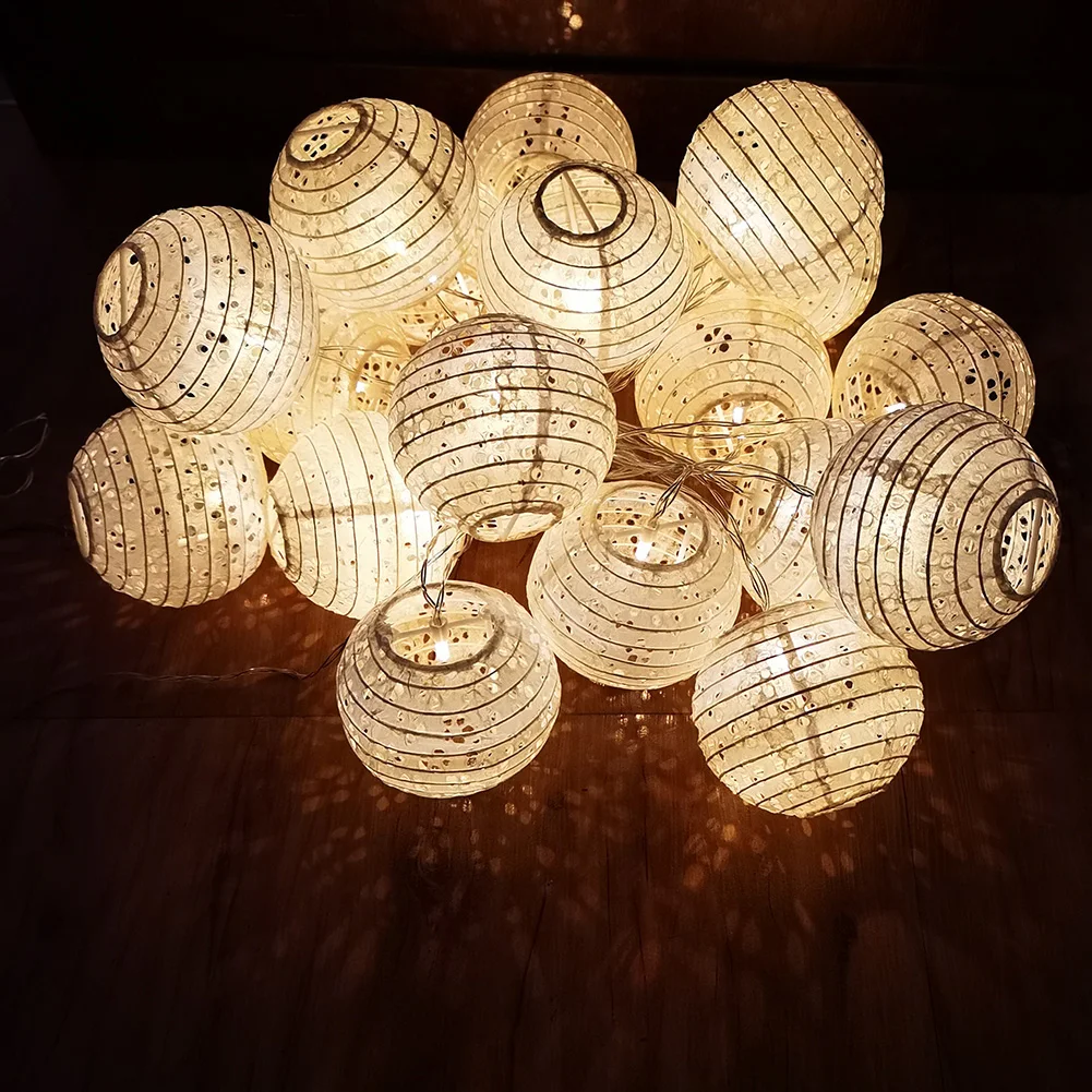 20 Pcs LED Paper Lantern String 10cm Chinese Lantern Decoration for Parties Weddings New Year Christmas Decor Bedroom Decorative