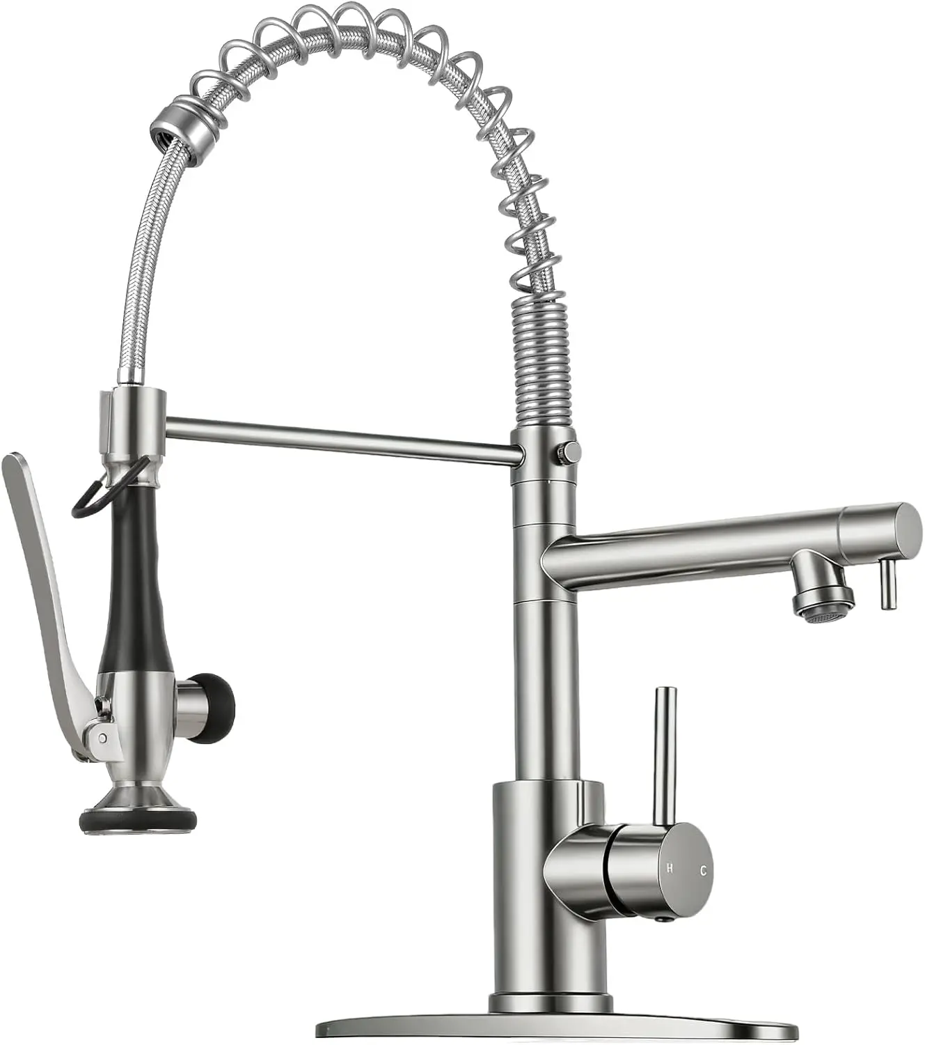 

Brushed Nickel Pull Down Sprayer Kitchen Faucet, Single Handle Stainless Steel Sink Faucet with Deck Plate