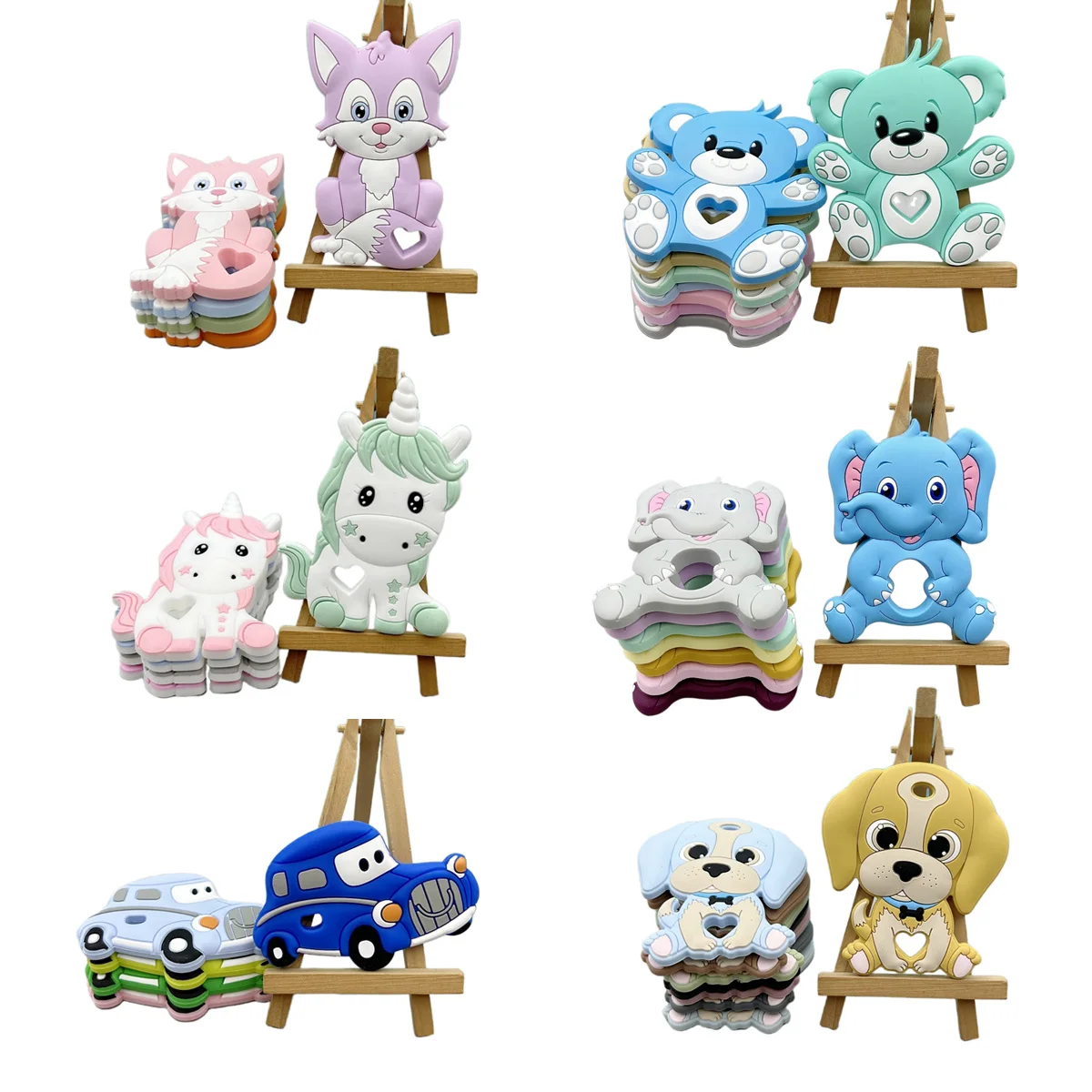 1PC 베이비 푸드 그라드 안전 실리콘 동물 Teether 젖꼭지 체인 DIY 액세서리 유아 씹는 젖니가 남 장난감 Kawaii 선물