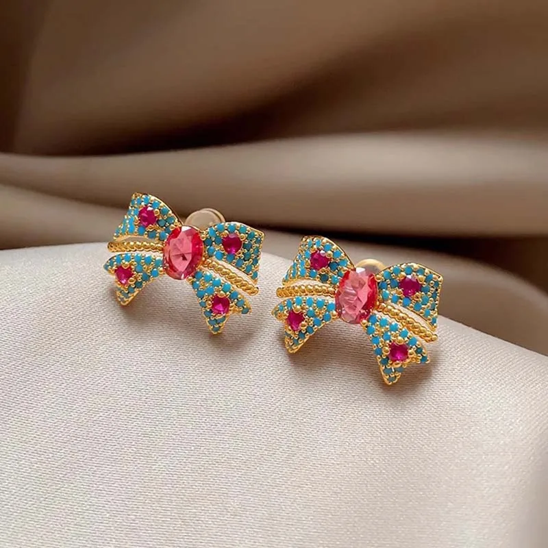 Fashion Zircon Bow Earrings Boho Red Crystal Earrings For Women Fashion Party Jewelry Wedding Trendy Accessories Gifts