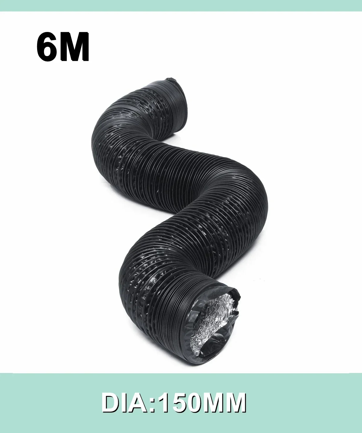 150 mm 6 m flexibler doppelter Kanalschlauch aus Aluminiumfolie für Inline-Kanalventilator, Ventilator, Lüftungsrohr, Luftauslass-Abluft