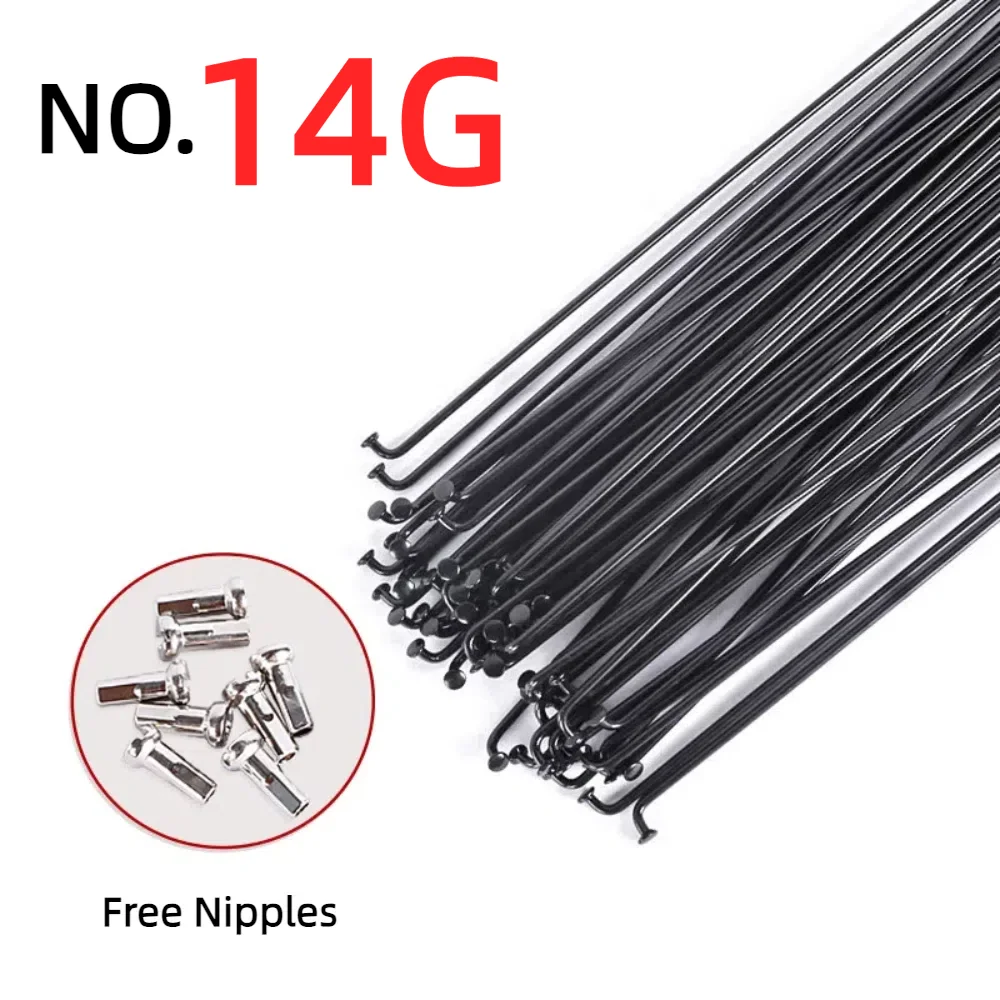 14G 40 Pcs Black High Strength Bicycle Spokes With Caps 75mm-169mm Stainless Steel Black Bike Wheel Spokes for MTB Mountain Bike