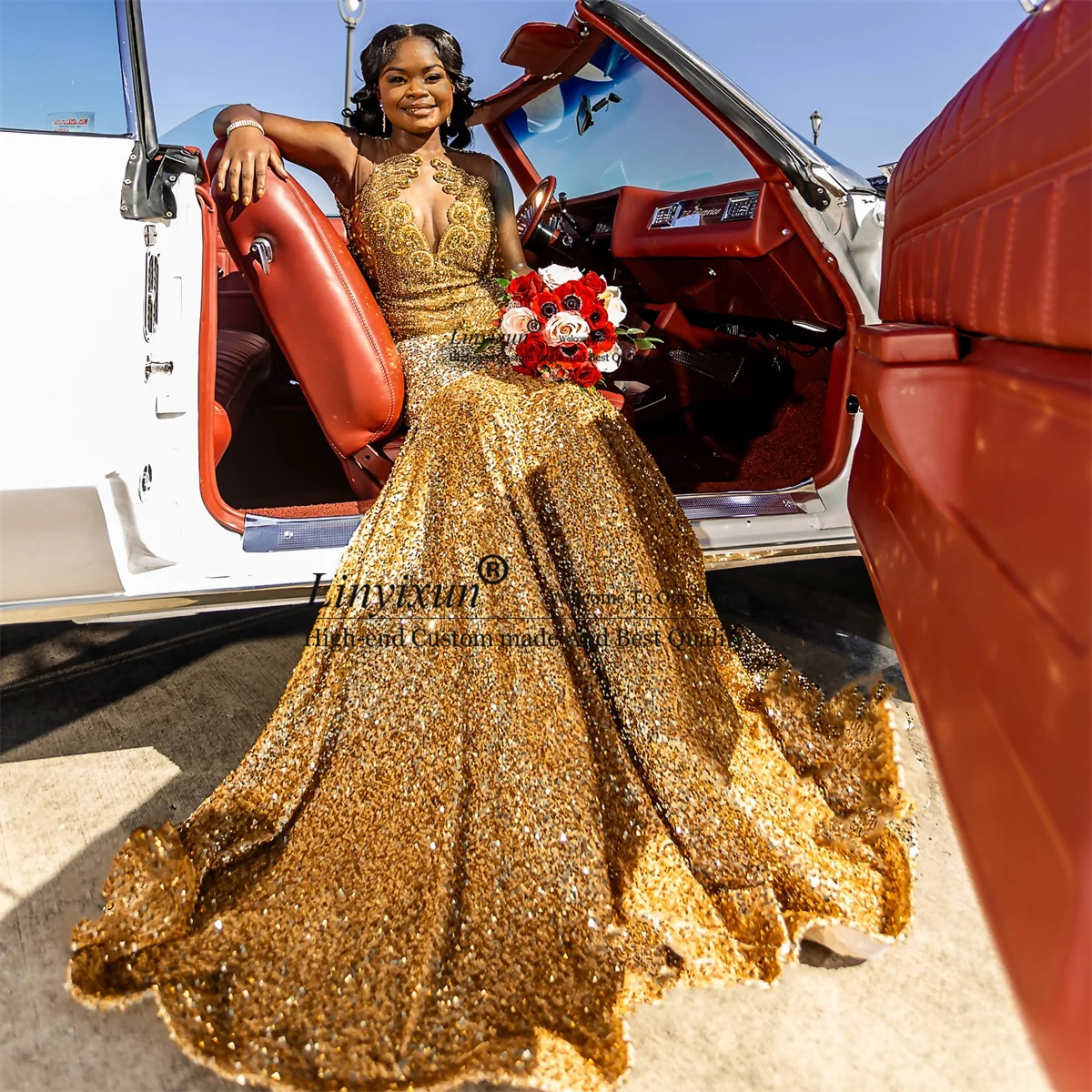 Sparkly Strass Diamanten Galajurken Voor Zwarte Meisjes Aangepaste Avondjurk Glitter Pailletten Zeemeermin Bruiloft Galajurk