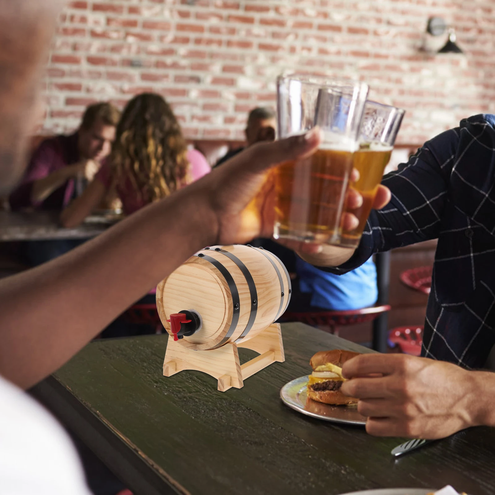 

Деревянная винная бочка ручной работы, красная, для пива, для паба, бара, хранения, подвала, контейнер для напитков, диспенсер, в деревенском стиле, для домашнего декора, 1 шт.