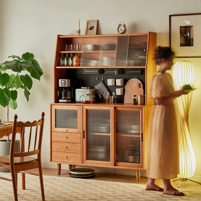 

Nordic solid wood dining side cabinet sliding door locker kitchen living room Japanese cherry wood log dining side