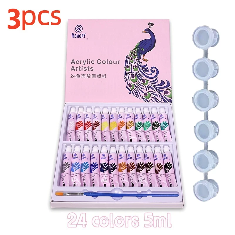 3 pcs 12/24 color 5ml acrylic painting paints + paint box, suitable for student painting paint tool set