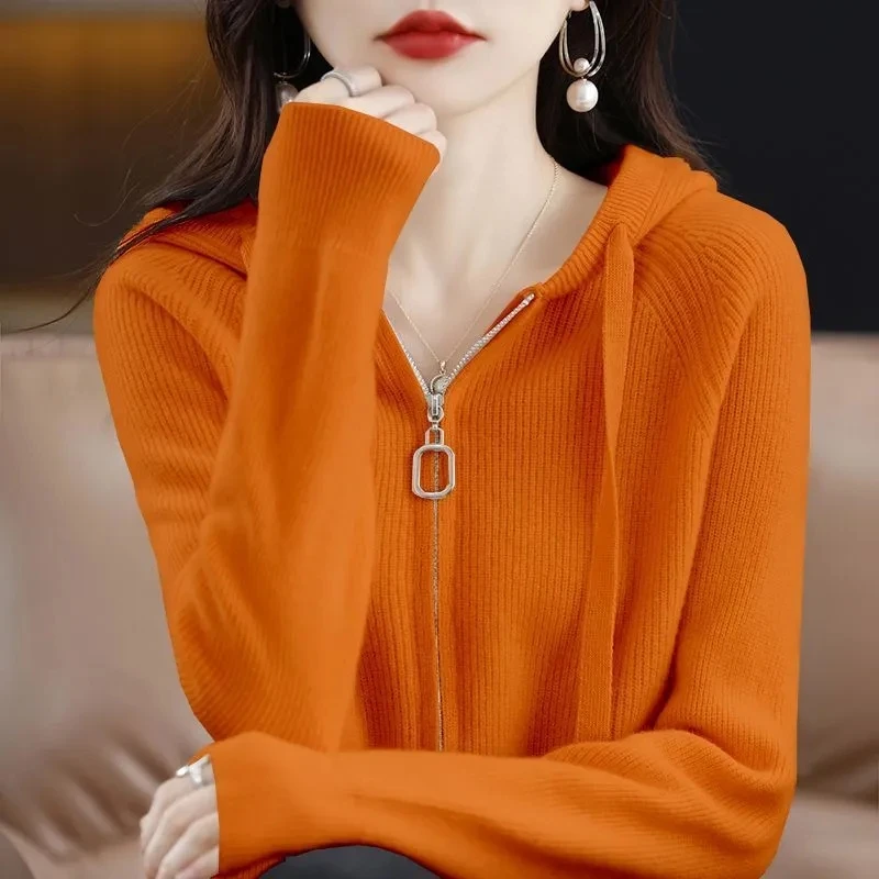 Cárdigans de punto con cremallera para mujer, cárdigan cálido de manga larga, suéter informal de moda coreana, otoño e invierno, 2024