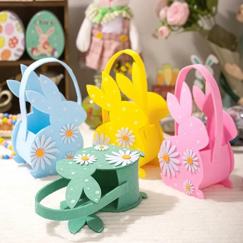 Easter Day 3D Rabbit Felt Candy Handbag Colorful Rabbit Basket Dasiy Bunny Gifts Packaging Bags Happy Spring Easter Party Decor