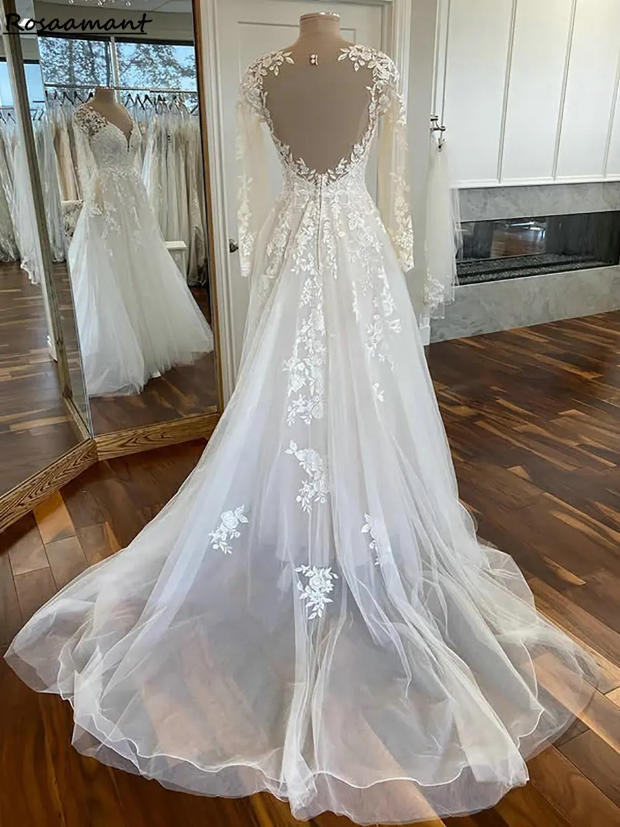 قرية الخامس الرقبة يزين الدانتيل ألف خط فساتين الزفاف كم طويل عارية الذراعين أثواب الزفاف البلد