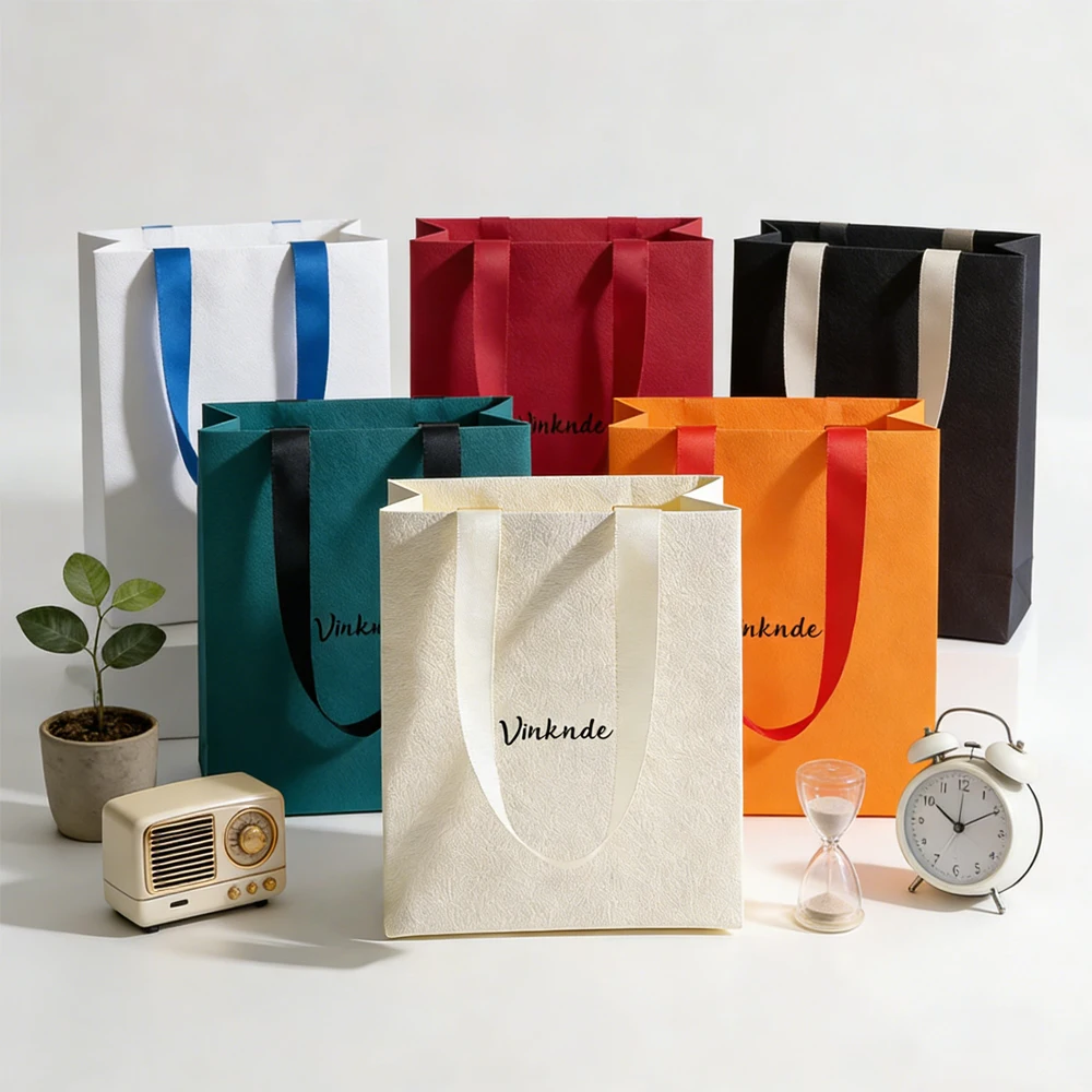 Bolso de compras Beige con logotipo personalizado, bolso de mano de papel de regalo para recuerdos de boda, fiesta, velas de dulces, bolsas de almacenamiento para embalaje de joyería