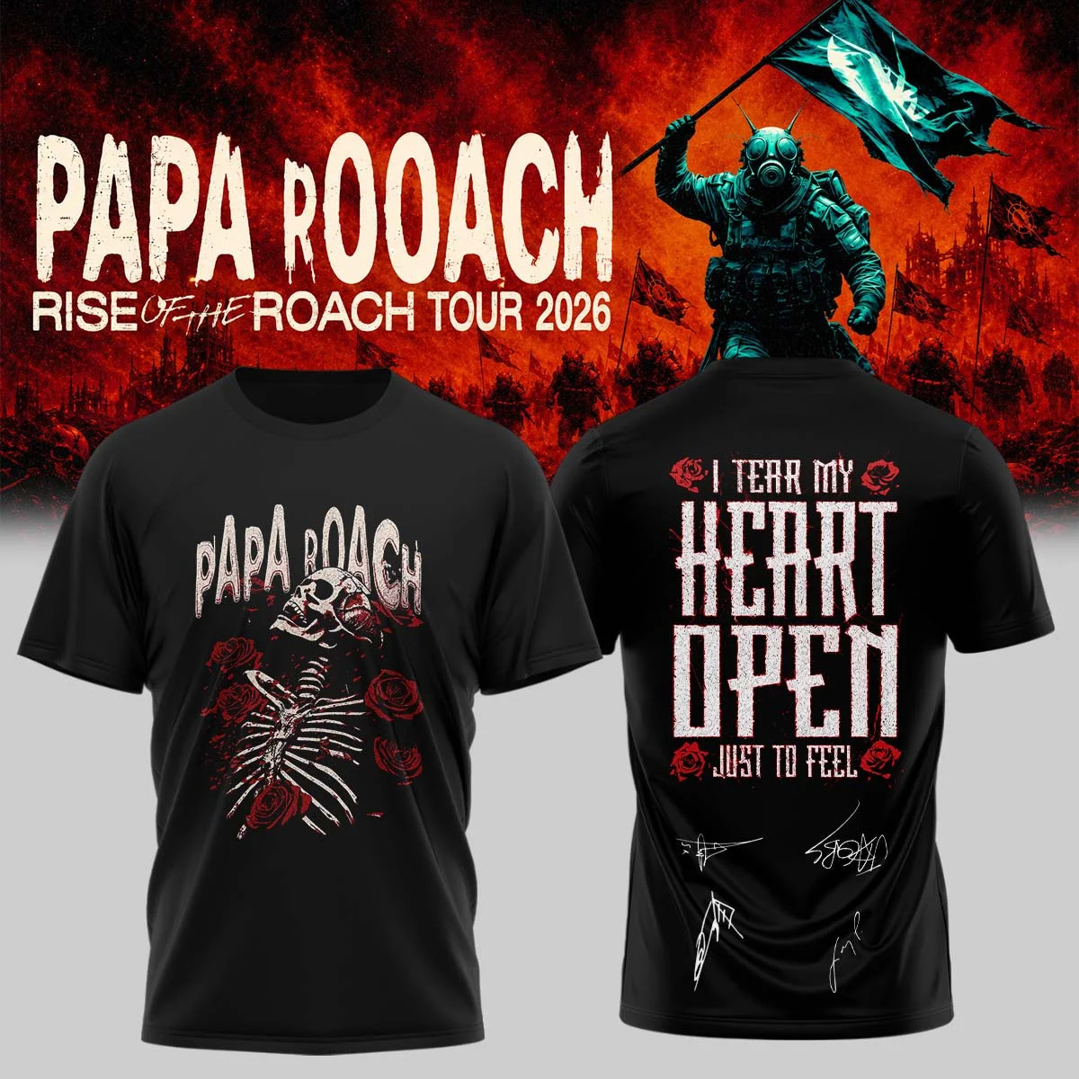 Papa Roach Merch Papa Roach Rise Of The Roach World Tour T-Shirt Summer Music Men's T-Shirt Children's Clothing Tee Y2k Woman