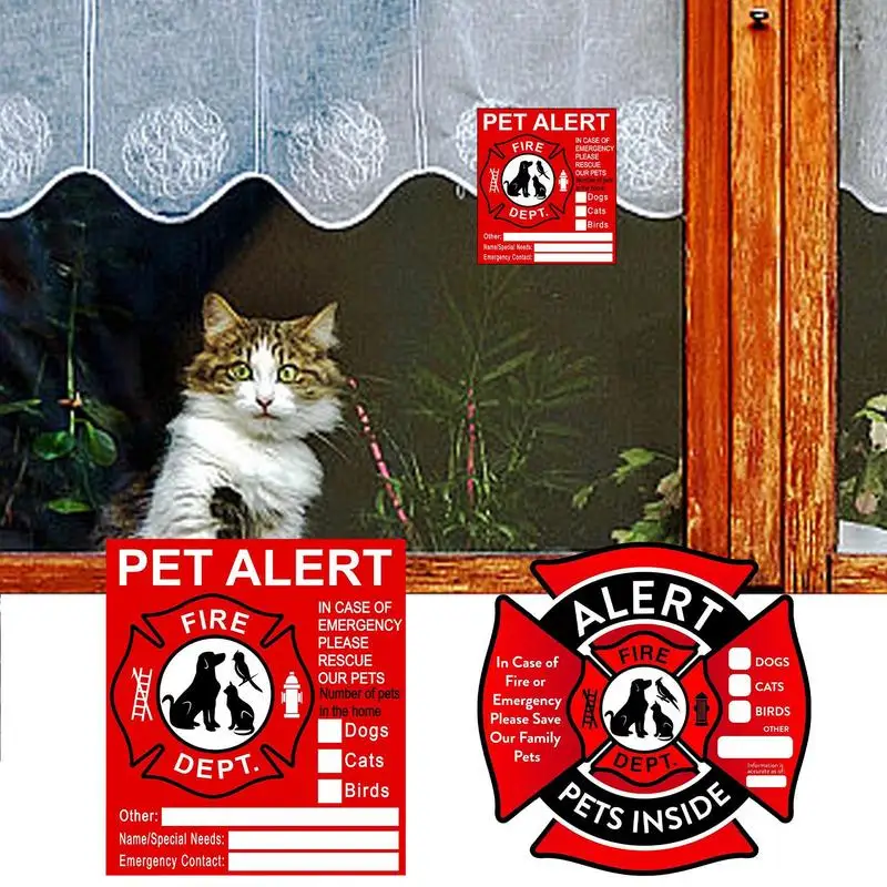 Pet Alert Sticker Safety Fire Rescue Stickers Removable UV Fade Resistant In Case Of Emergencies Danger Sign Pet Inside Decal