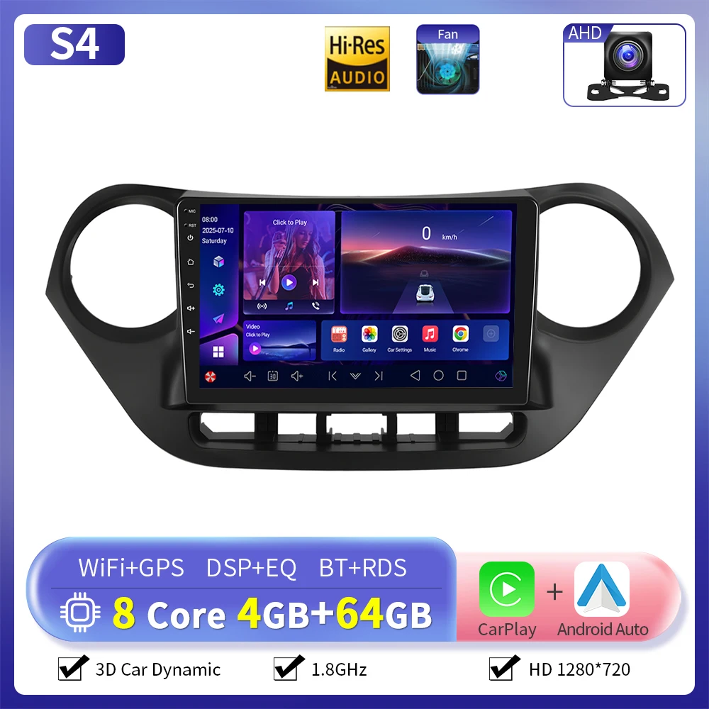 Camecho 6 + 128G Autoradio Draadloze CarPlay Android Auto Voor Hyundai I10 2014-2017 Auto Intelligente Systemen GPS Stereo 4G WiFi RDS