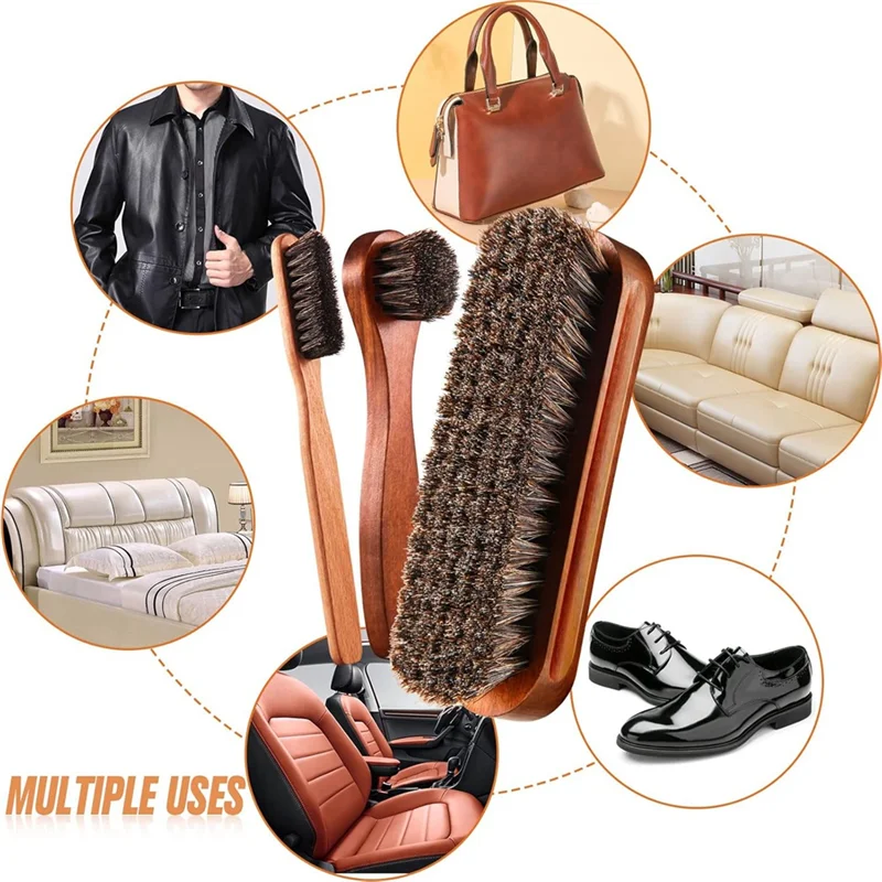 

A02M-7 Piece Horsehair Shoe Brush Shine Kit Leather Shoes Boot Cleaning Brush Care Clean Dauber Applicators
