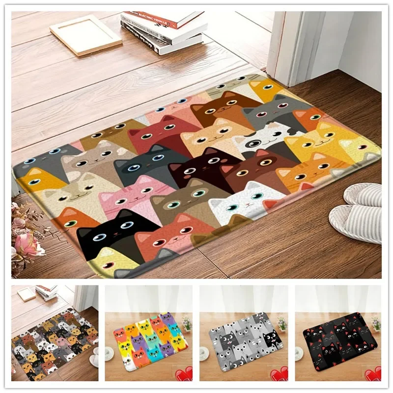 1Pc Cute Cat Printed Bathroom Floor Mat Decorative Non-slip Bath Rug Comfortable Doorway Foot Pad Living Room Home Decor Carpet