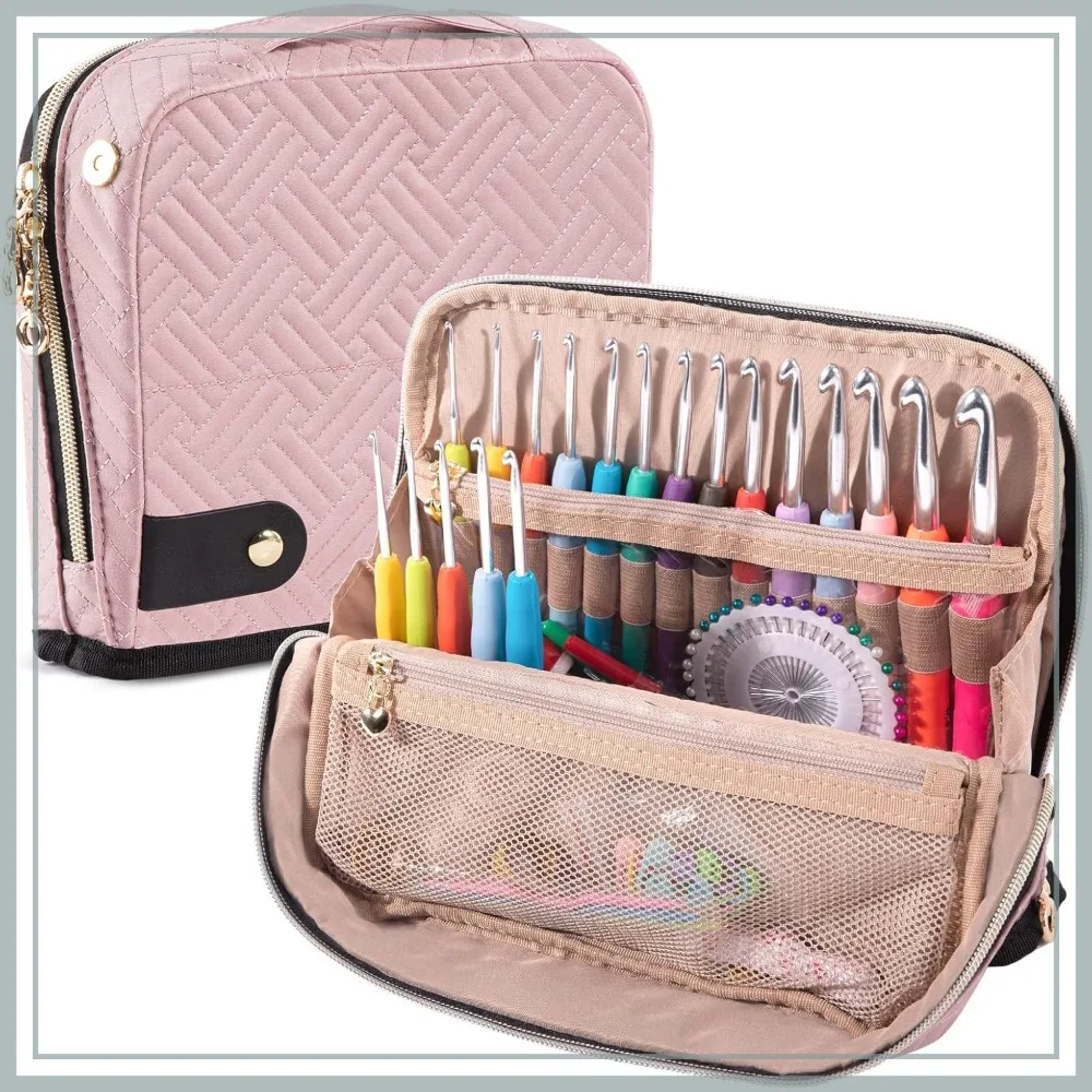 

Stand Up Crochet Hook Case Organizer - Upgraded Holder for Knitting & Crochet Supplies, Needles & Accessories