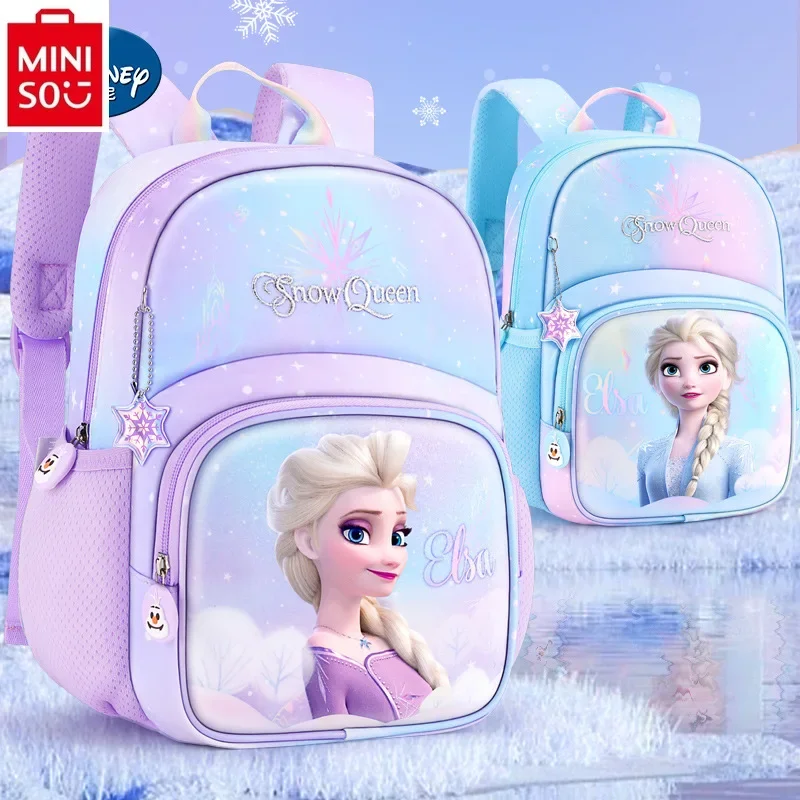 MINISO Disney cartoon print Elsa Princess high-quality backpack for children, sweet and cute storage backpack for ages 3-5