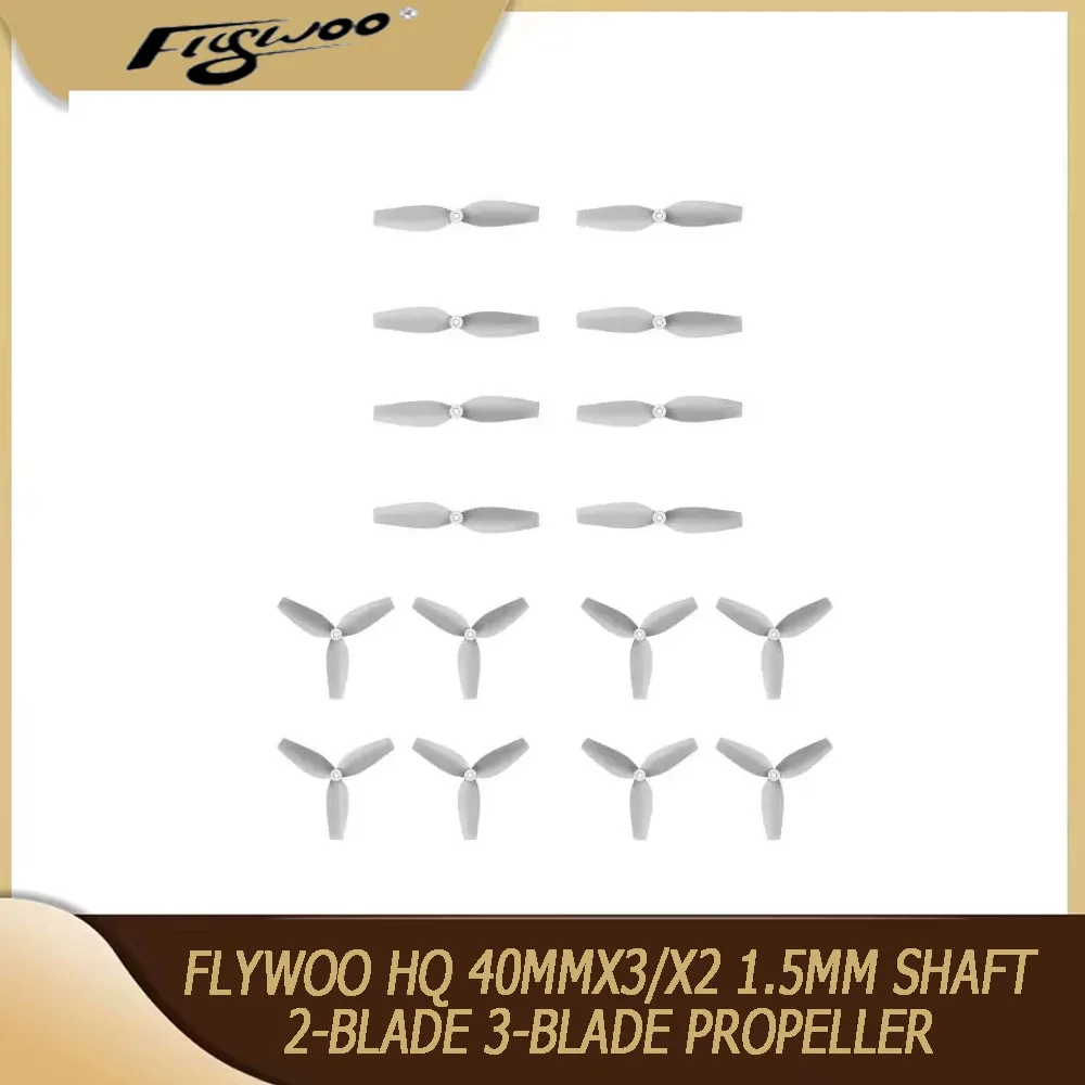 ใบพัด FLYWOO HQ 40MMX3/X2 ขนาด 1.5 มม. แบบ 2 ใบพัด และ 3 ใบพัด สำหรับโดรนไมโคร FPV ชิ้นส่วน DIY (สีเทา, ชุด 8 ชิ้น)