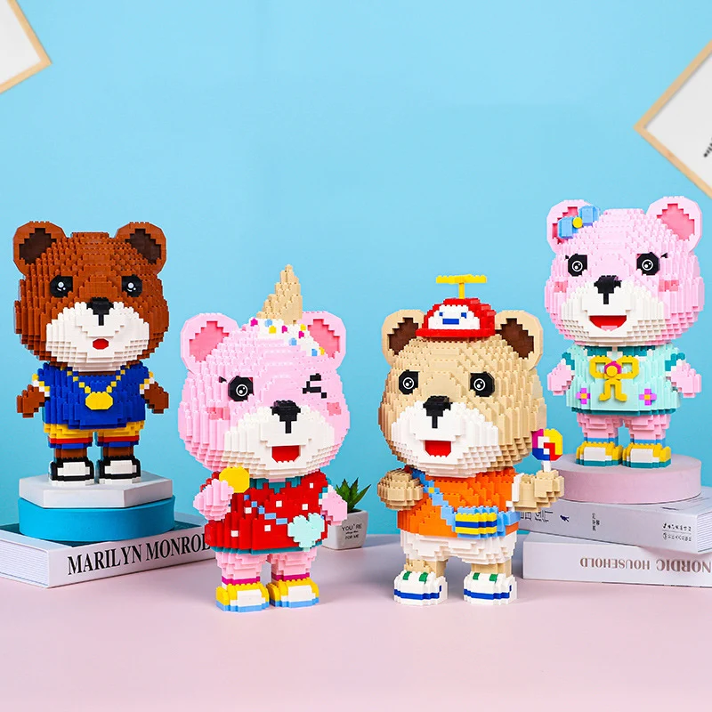 35cm Kawaii Animal Magic Bricks Toys Cartoon Candy Building Blocks Art Bear Assembled Model For Home Decoration