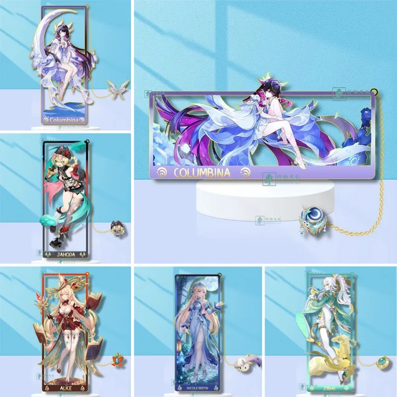 Металлическая закладка-брелок Genshin Impact: Колумбина, Яхода, Николь, Рейн, Алиса, Флинс, Нефер, Зибаи, 8.5x3.5 см, Nod-Krai