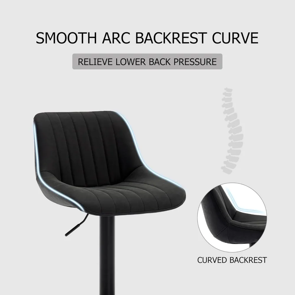 바스툴 3개 세트, 등받이가 있는 회전식 카운터 높이 조절 가능 바스툴, 발판이 있는 덮개를 씌운 인조 가죽 바 의자, 모던