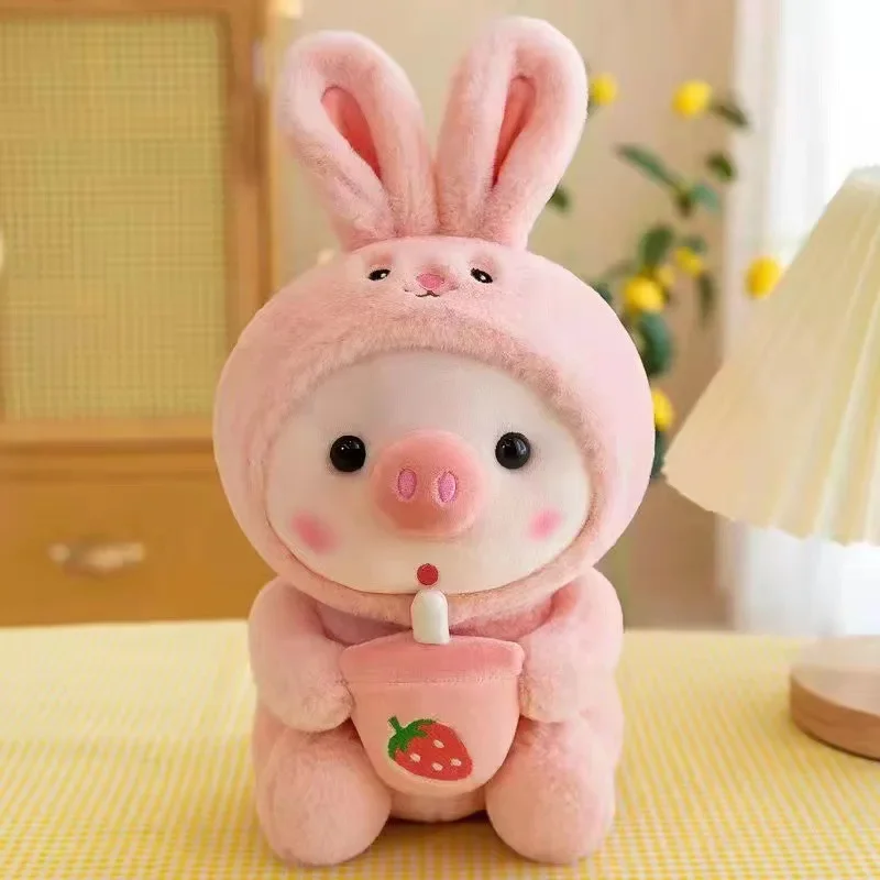 25cm Kawaii Bubble Tea Pig peluche peluche coniglietto rana unicorno tigre cuscino tazza tè al latte Boba Plushie bambola regalo di compleanno