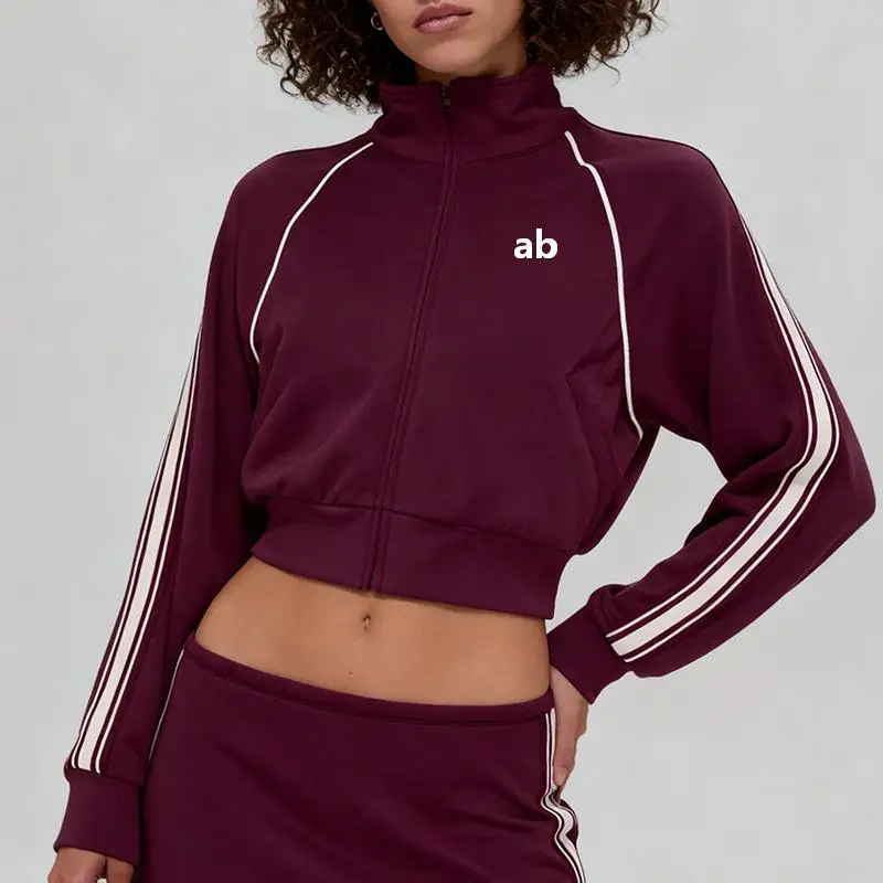 2026 New Model Modal Air Layer Striped Breathable Standing Collar Zipper Jacket - Casual Sporty Top for Women