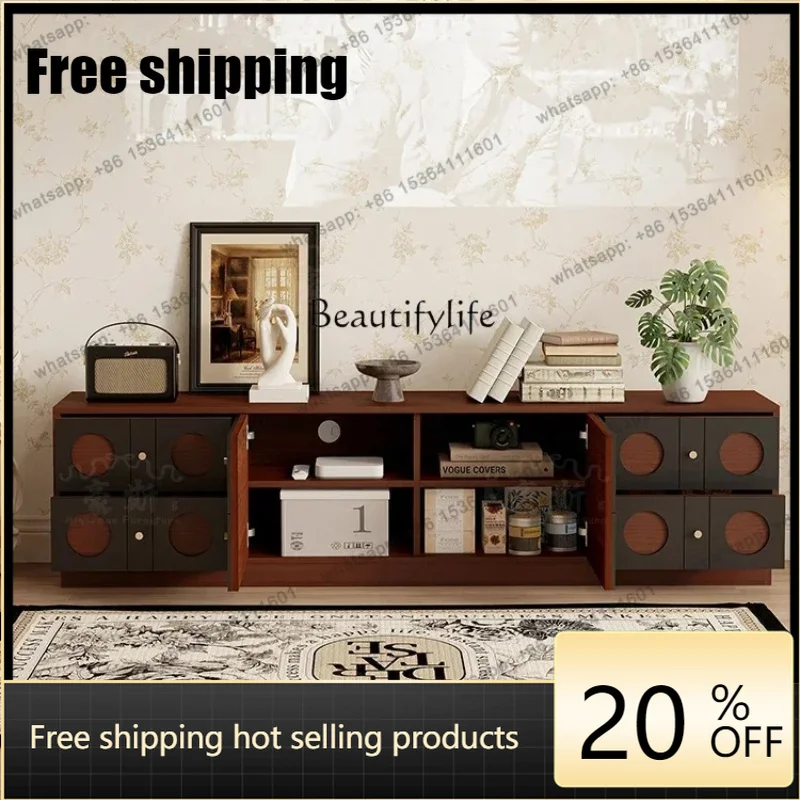 jj5  Best Seller Yj9 American Retro Integrated TV Cabinet Floor-standing Vintage Background Wall Cabinet