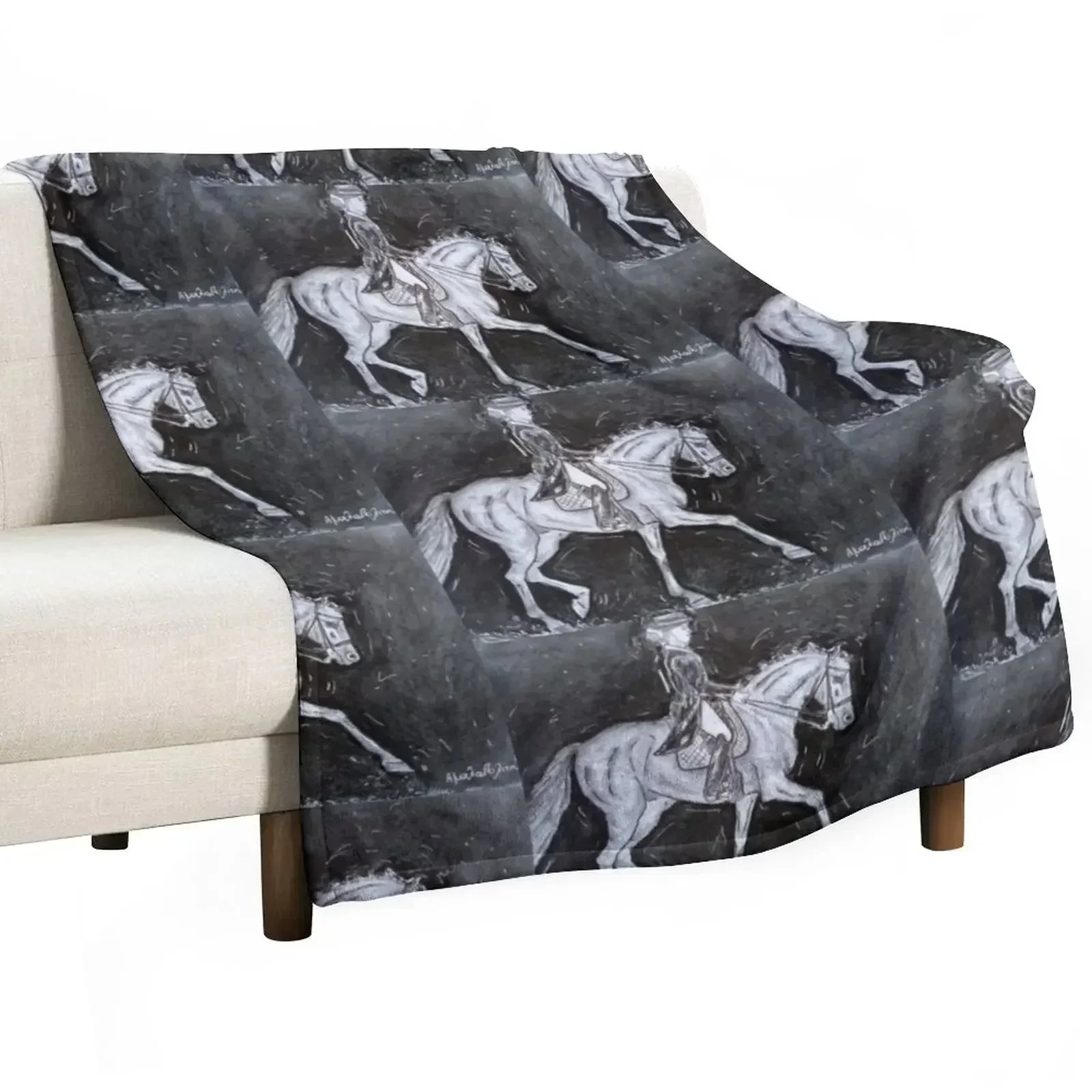 Dressage drawing black and white Throw Blanket Soft Retros Thermals For Travel Decorative Throw Stuffeds heavy to sleep Blankets
