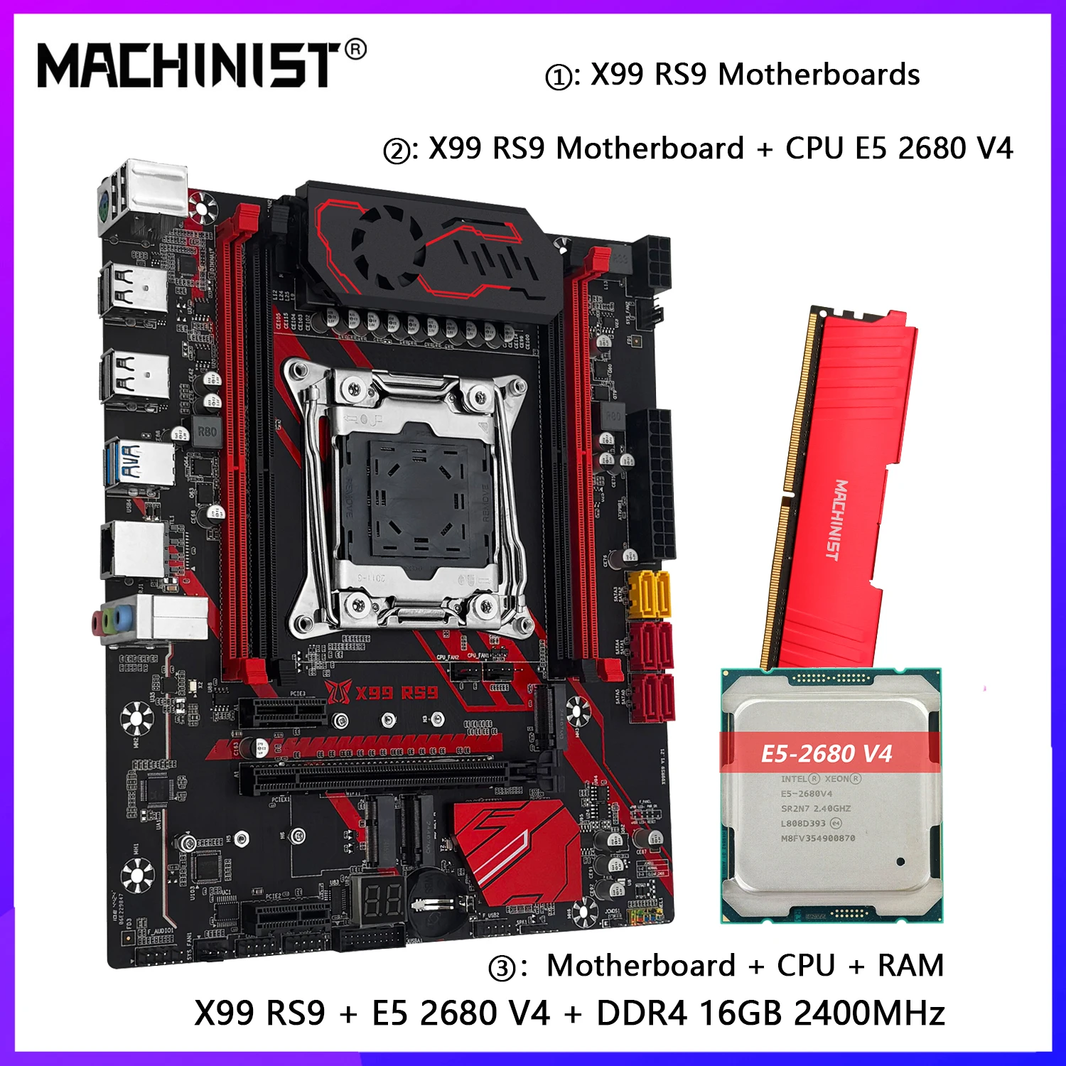 MACHINIST X99 RS9 Motherboard optional LGA 2011-3 Xeon E5 2680 V4 CPU Processor Kit And DDR4 16GB 2400MHz ECC Memory Set  USB3.0