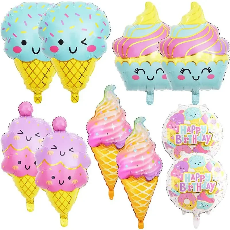 Bunte Sommer-Bonbon- und Eiscreme-Themenballons Rosa Geburtstags-Prinzessinnen-Schokoladen-Donut-Folienballons-Set – Detail 6