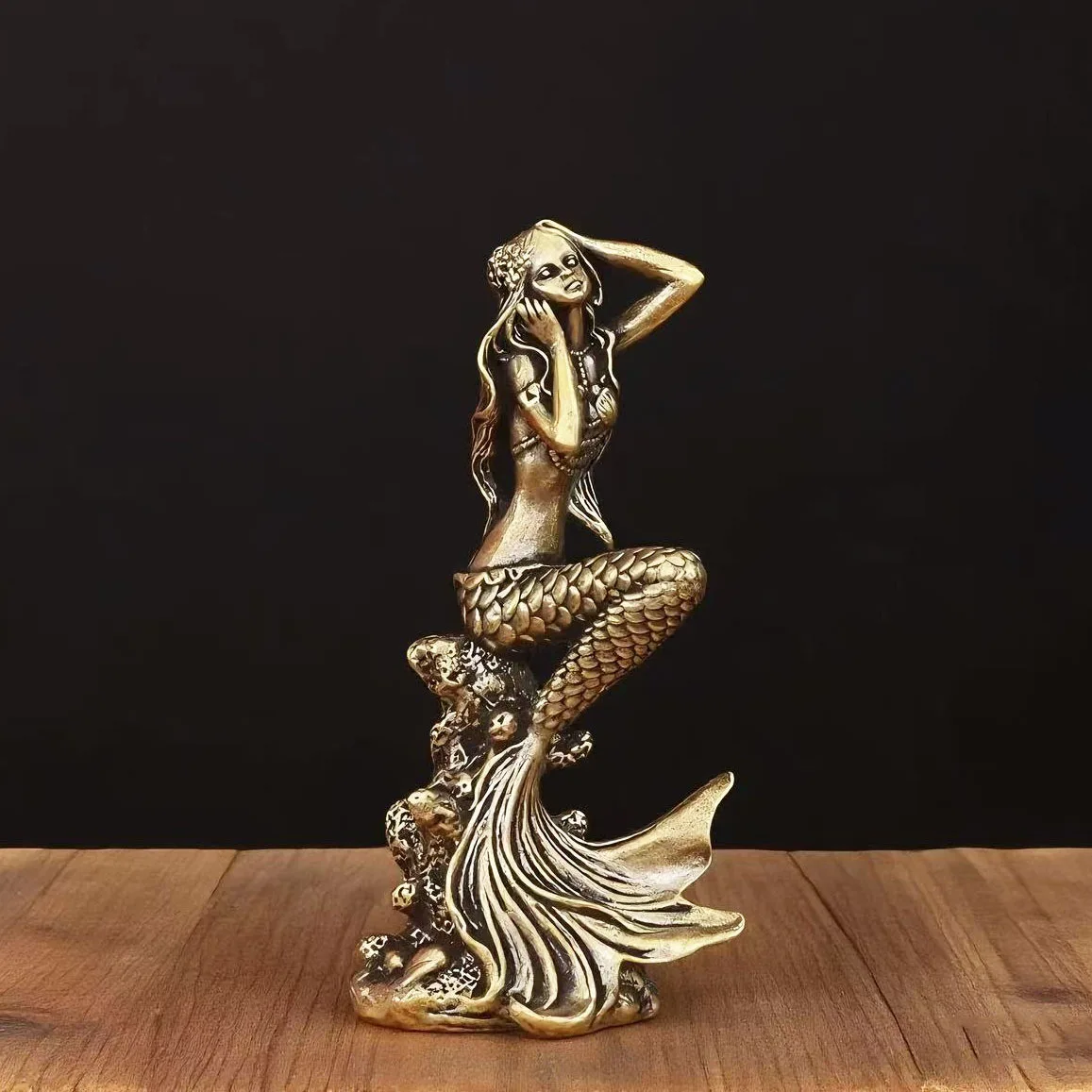 Statue Messing Meerjungfrau Figur Home Dekoration Wohnzimmer Skulptur von schönen Frauen, Kunsthandwerk im Büro, kreatives Geschenk