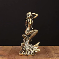 Statue Brass Mermaid Figure Home Decoration Living Room Sculpture of Beautiful Women, Handicrafts in Office, Creative Gift