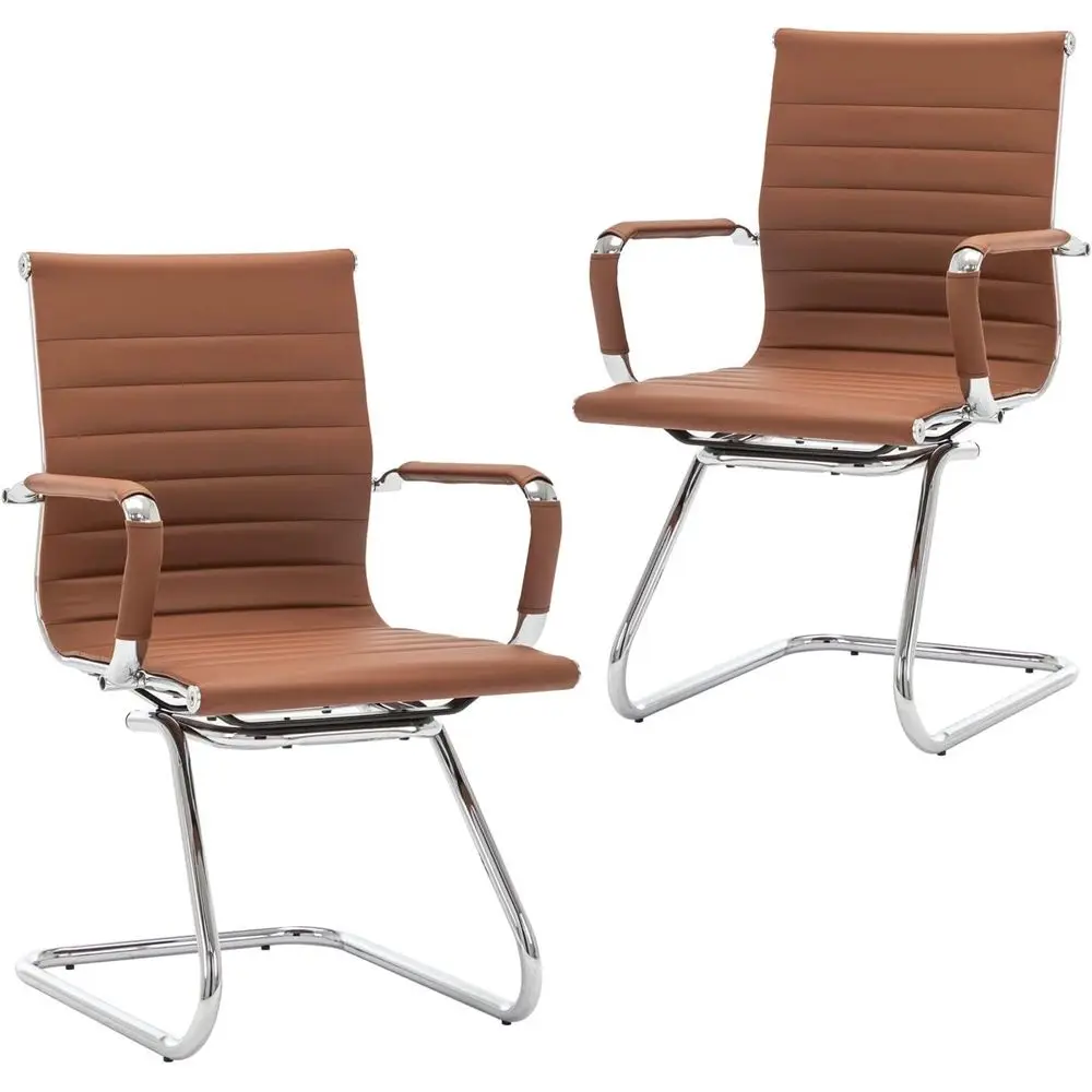 

Guest Chairs Set of 2, Leather Reception Chairs, Mid Back Waiting Room Chair, Conference Chairs with Sled Base, Desk Chair No Wh