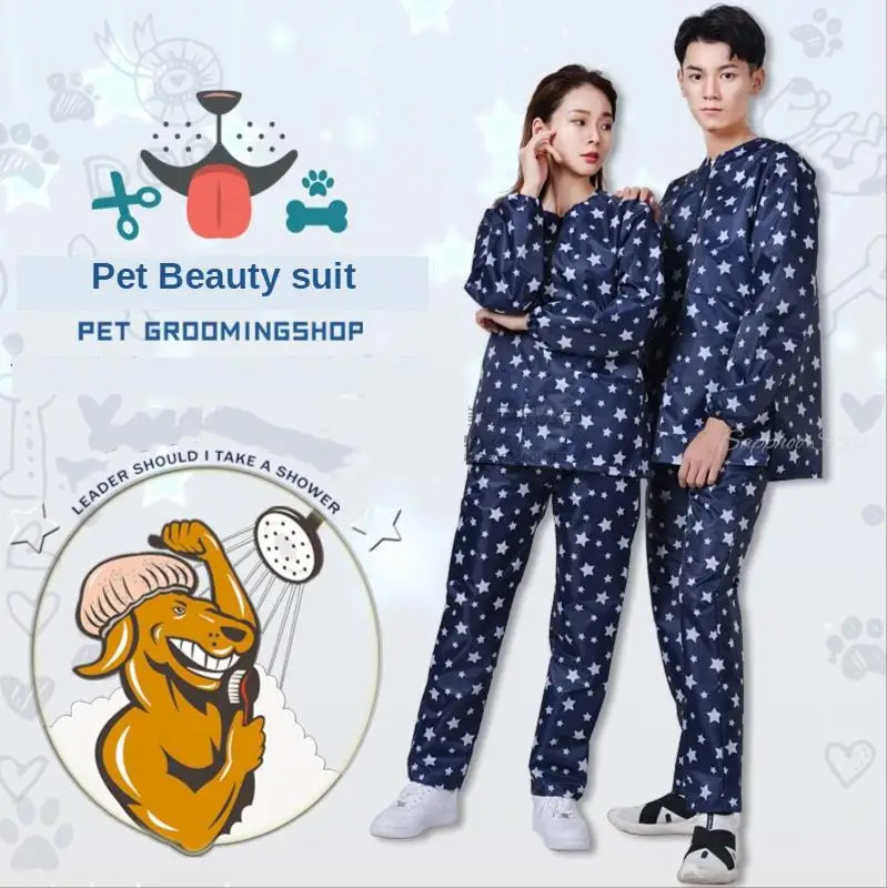 

NEW Waterproof Pet Beautician Work Clothes Apron For Dog Hairdressing Grooming Pet Store Beauty Robe Custom LOGO G0525