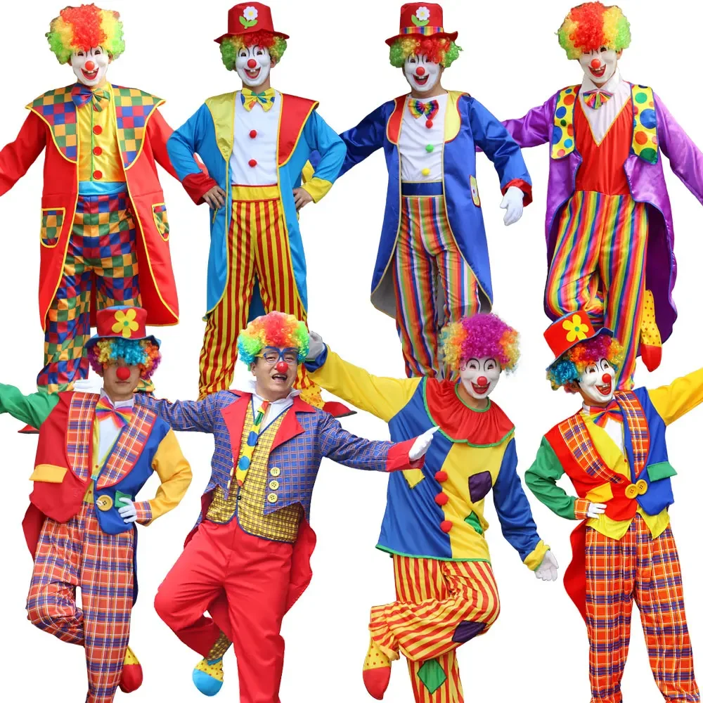 Halloween Men Funny Naughty Circus Clown Costume Women Joker Fancy Funny Clown Purim Cosplay Christmas Party Dress Up No Wig