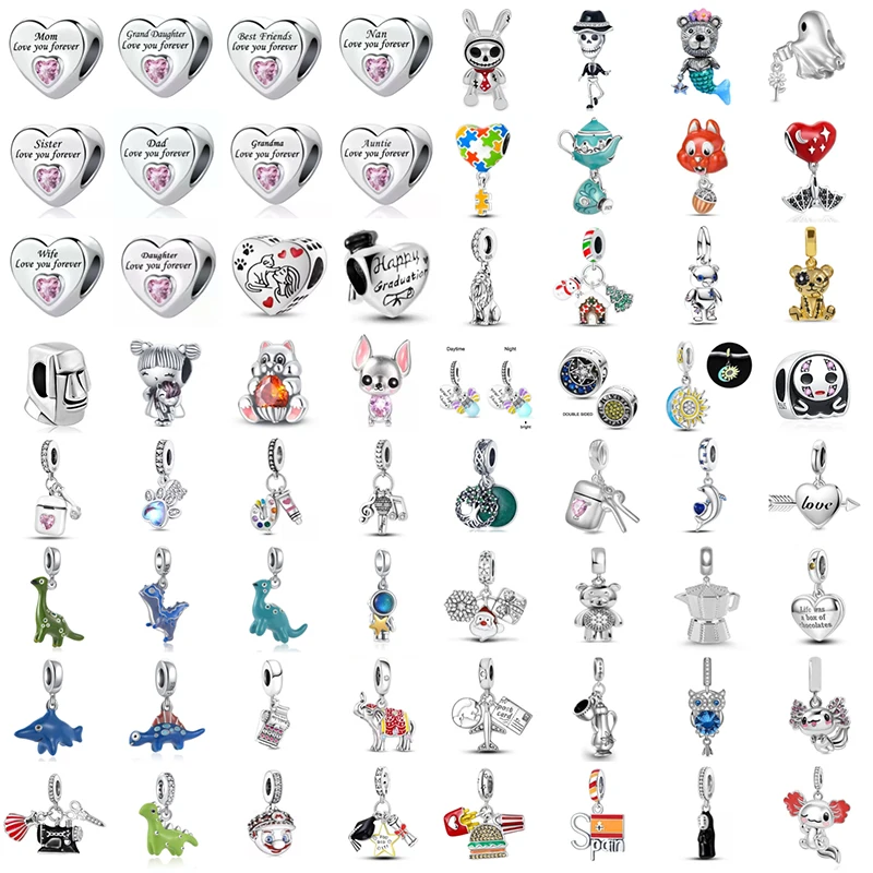 

New 2024 New Dinosaur Pendant Heart Love You Forever Light In Dark 925 Silver Plated Bead Fit Original Bracelet Women DIY