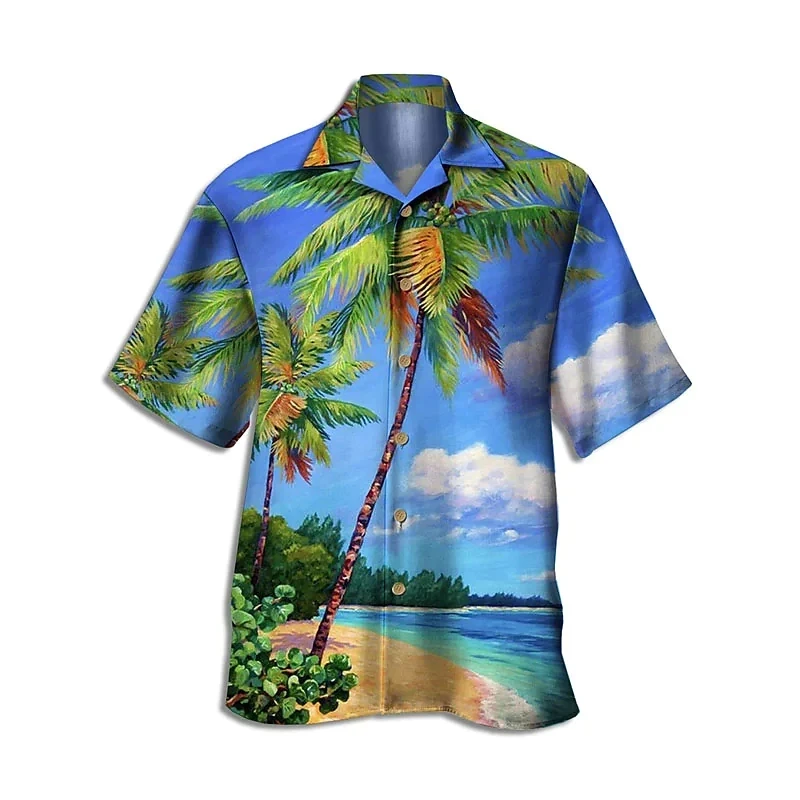 Hawaiian Beach Parrot Graphic Shirts For Men Clothing Fashion Hawaii Coconut Tree Animal 3D Printed Short Sleeve Vacation Tops