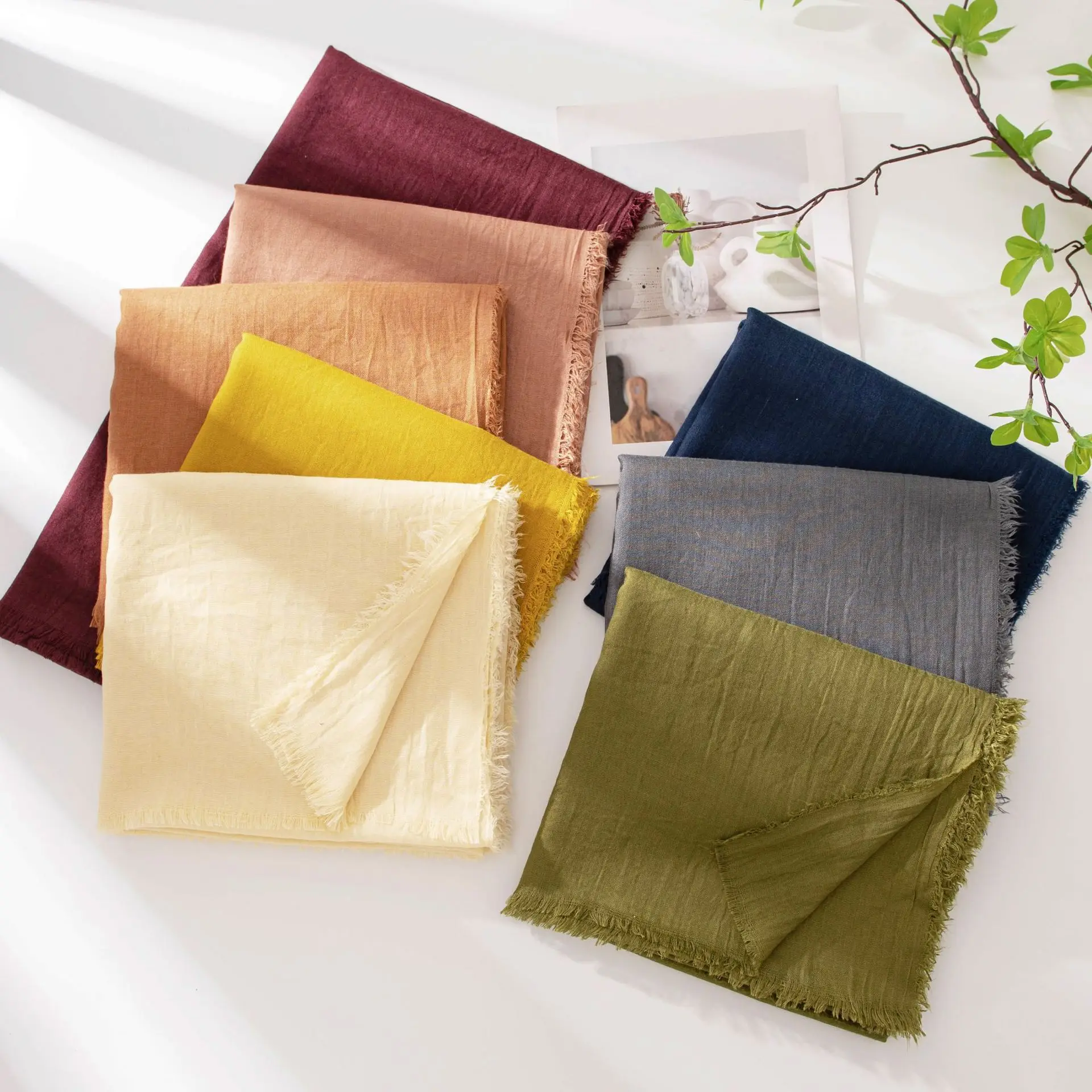 Lichtgewicht katoen-Ramie sjaal 100x190cm UPF zonbescherming sjaal minimalistische geweven textuur strand cover-up dames zomeraccessoire