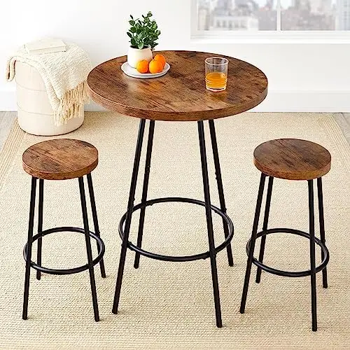 

Bistro Dining Set 3 Piece, Modern Round Counter Height Pub Table, Compact High Top with Bar Stools Pub Dining Set for Kitchen, B