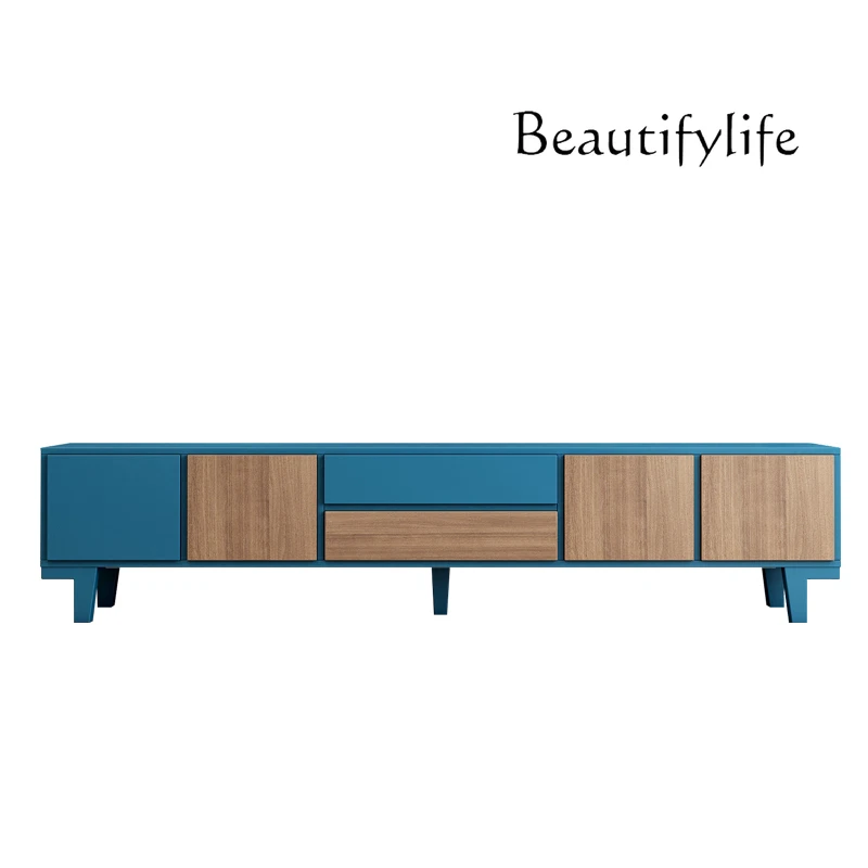 

Nordic cream wind solid wood paint TV cabinet household minimalist living room audio-visual cabinet
