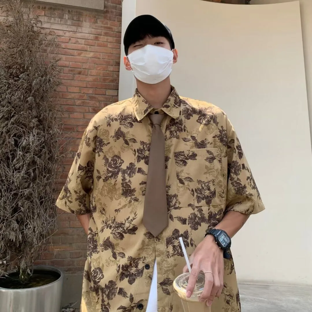 Hainan Island Casual Men's Short Sleeve Shirt Ultra-Thin Summer Beach Travel Polyester Fiber Print Casual Style Loose Fit